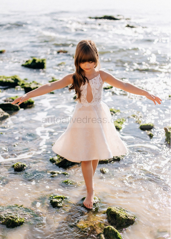 Blush Lace Tulle Beaded Flower Girl Dress